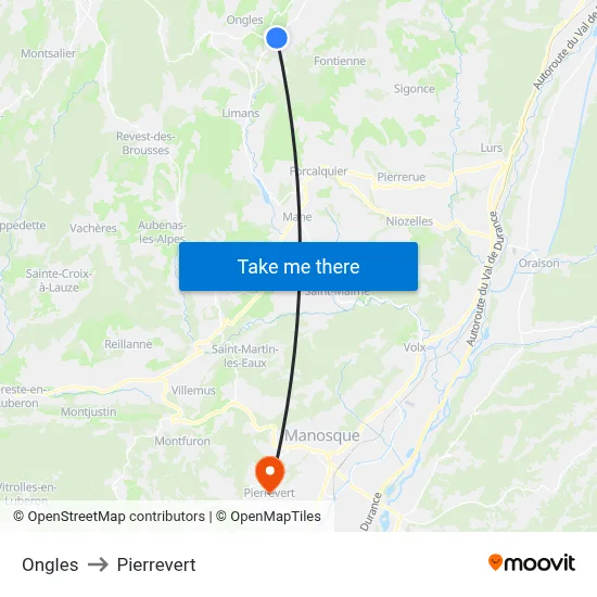 Ongles to Pierrevert map