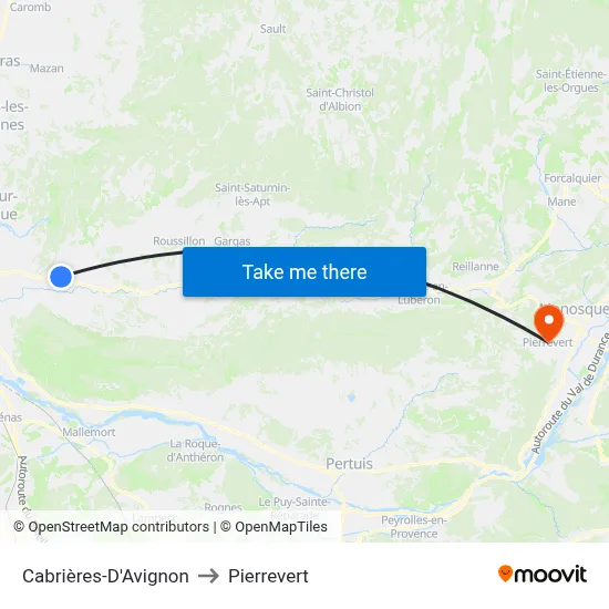 Cabrières-D'Avignon to Pierrevert map