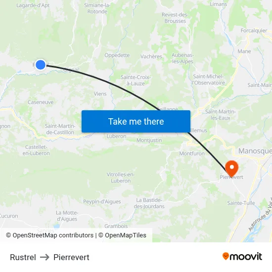 Rustrel to Pierrevert map