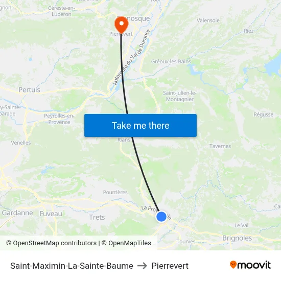 Saint-Maximin-La-Sainte-Baume to Pierrevert map