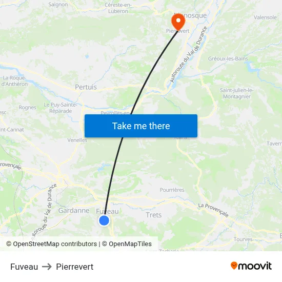 Fuveau to Pierrevert map