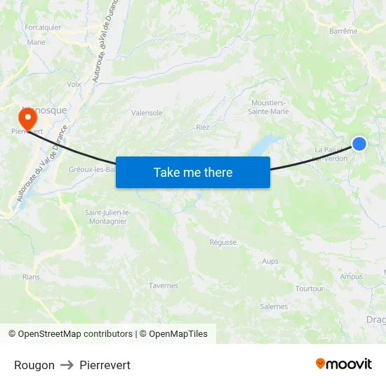 Rougon to Pierrevert map