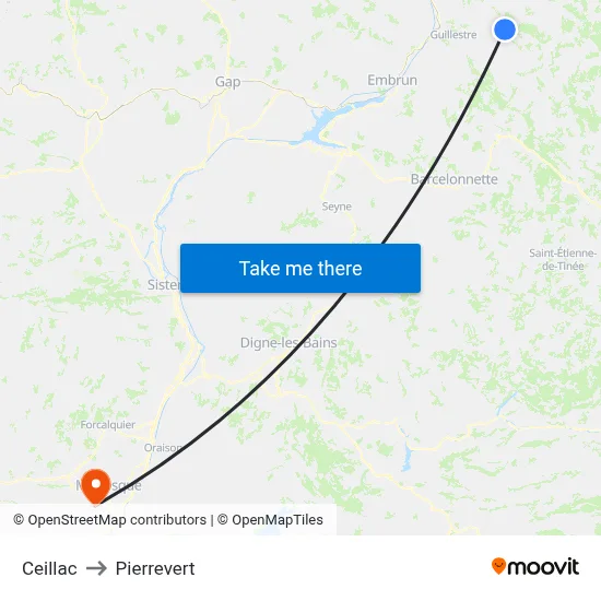 Ceillac to Pierrevert map