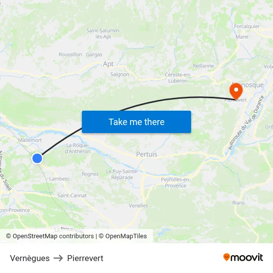 Vernègues to Pierrevert map