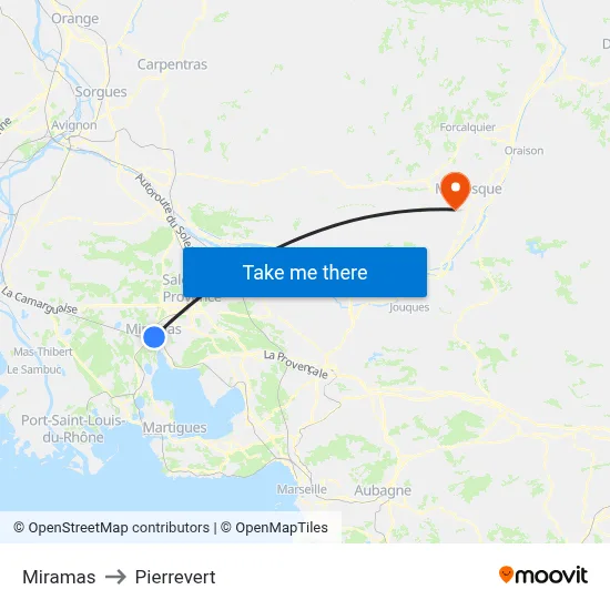 Miramas to Pierrevert map