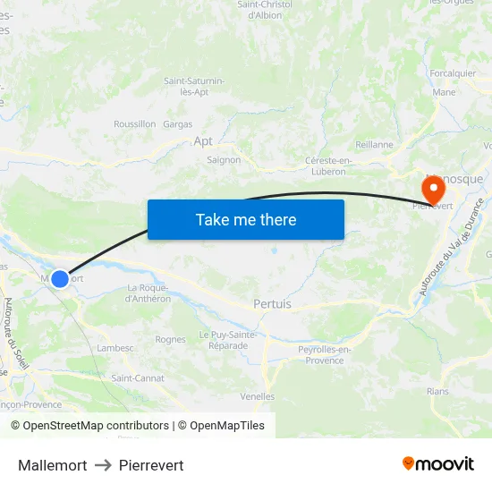 Mallemort to Pierrevert map