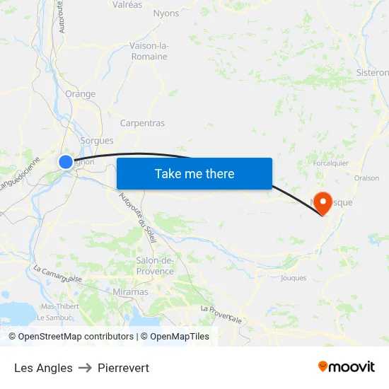 Les Angles to Pierrevert map