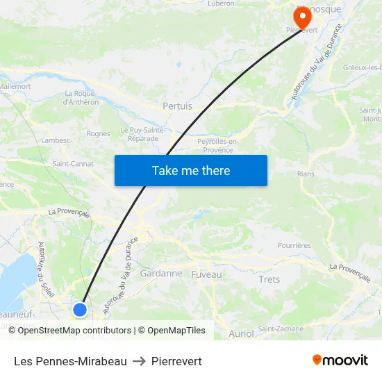 Les Pennes-Mirabeau to Pierrevert map