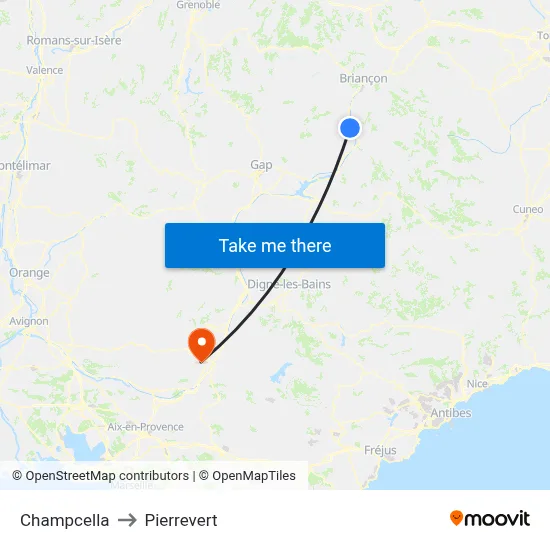 Champcella to Pierrevert map