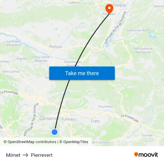 Mimet to Pierrevert map