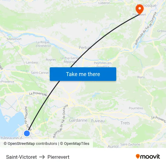 Saint-Victoret to Pierrevert map
