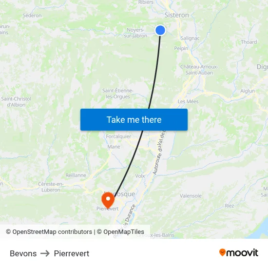 Bevons to Pierrevert map