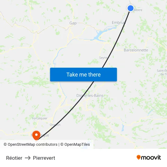 Réotier to Pierrevert map