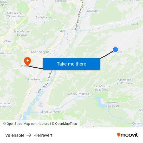 Valensole to Pierrevert map