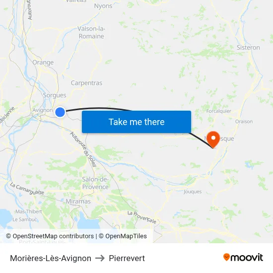 Morières-Lès-Avignon to Pierrevert map