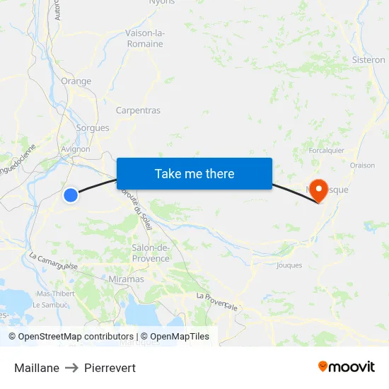 Maillane to Pierrevert map
