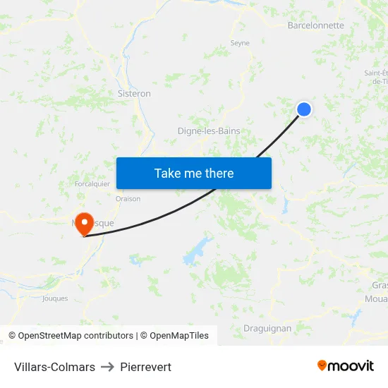 Villars-Colmars to Pierrevert map