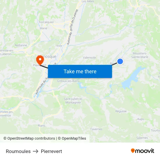 Roumoules to Pierrevert map