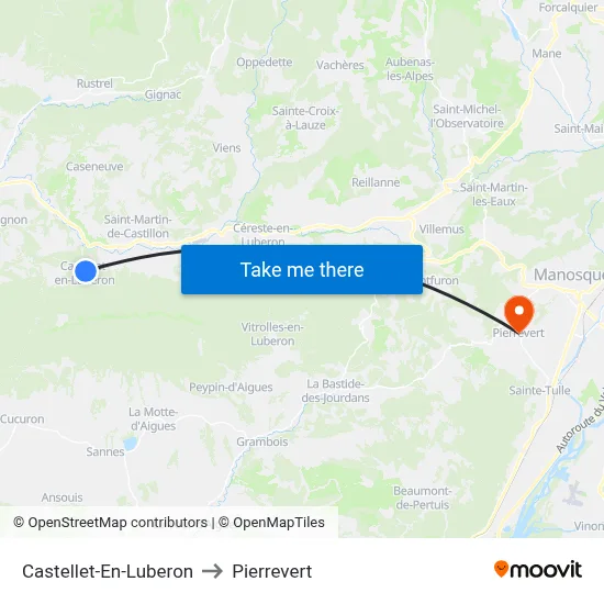 Castellet-En-Luberon to Pierrevert map