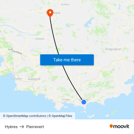 Hyères to Pierrevert map