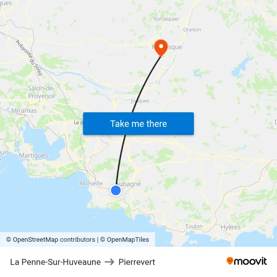 La Penne-Sur-Huveaune to Pierrevert map