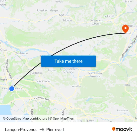 Lançon-Provence to Pierrevert map
