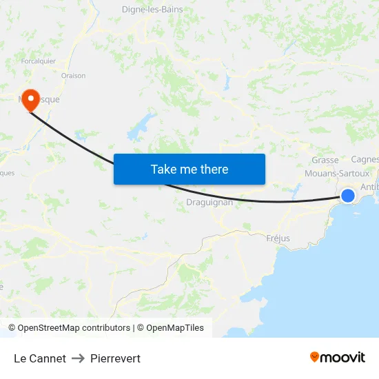 Le Cannet to Pierrevert map