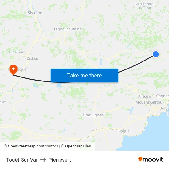 Touët-Sur-Var to Pierrevert map