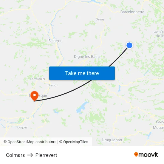 Colmars to Pierrevert map