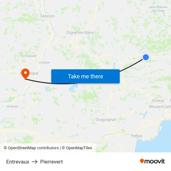 Entrevaux to Pierrevert map