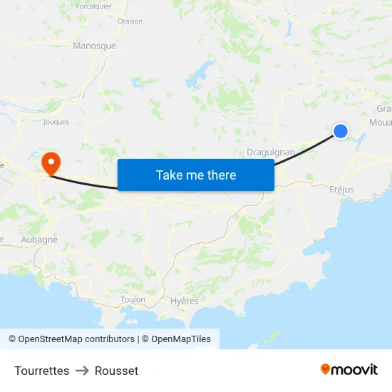 Tourrettes to Rousset map