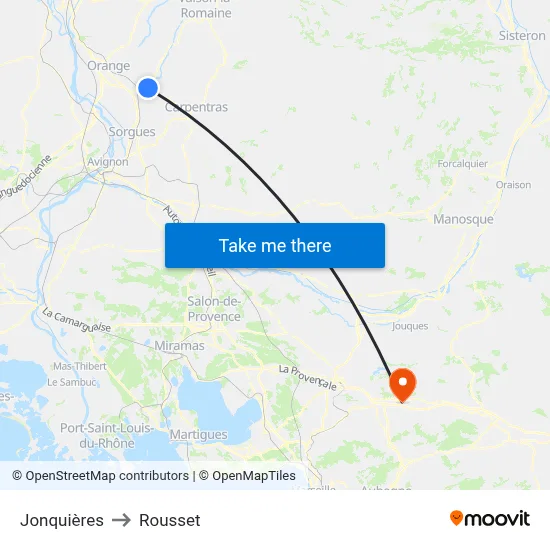 Jonquières to Rousset map