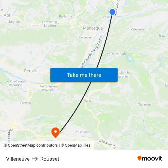 Villeneuve to Rousset map