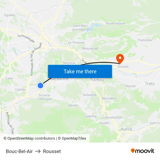 Bouc-Bel-Air to Rousset map