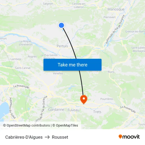 Cabrières-D'Aigues to Rousset map