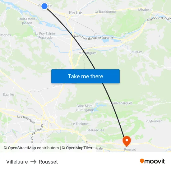 Villelaure to Rousset map