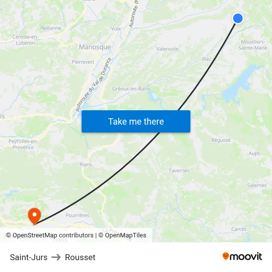 Saint-Jurs to Rousset map
