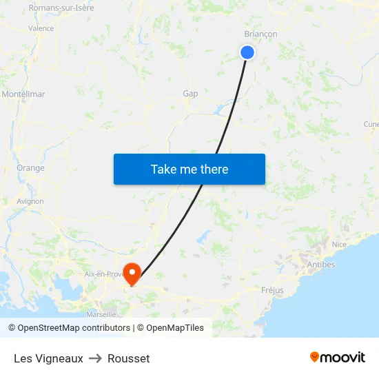 Les Vigneaux to Rousset map