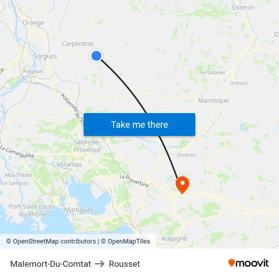 Malemort-Du-Comtat to Rousset map