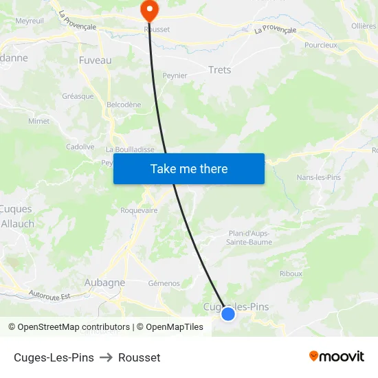 Cuges-Les-Pins to Rousset map