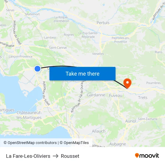 La Fare-Les-Oliviers to Rousset map