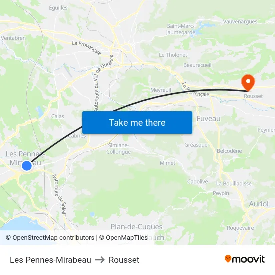 Les Pennes-Mirabeau to Rousset map