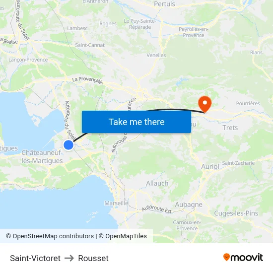 Saint-Victoret to Rousset map