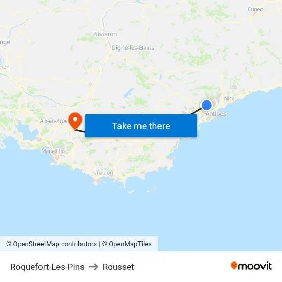 Roquefort-Les-Pins to Rousset map
