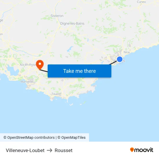 Villeneuve-Loubet to Rousset map
