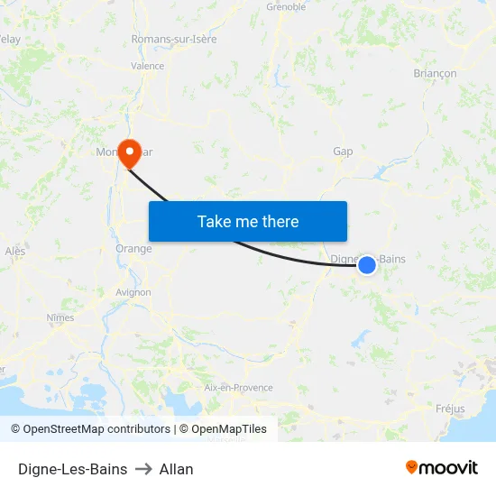Digne-Les-Bains to Allan map