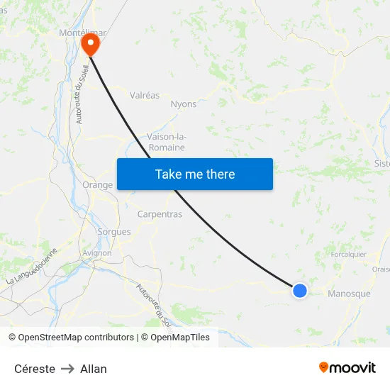 Céreste to Allan map