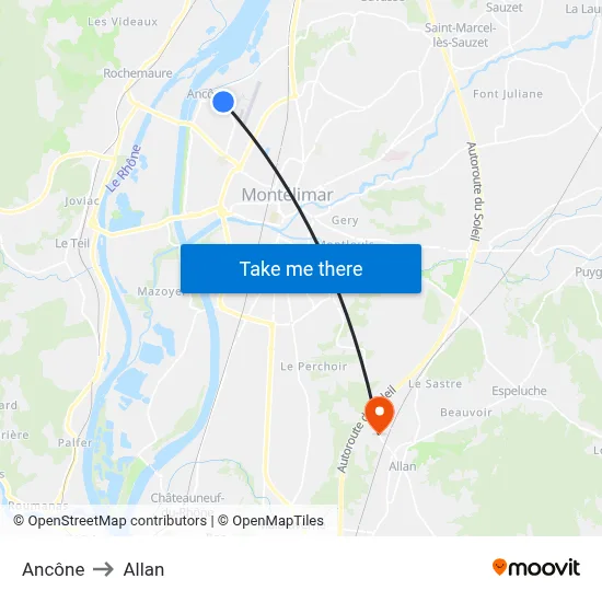 Ancône to Allan map