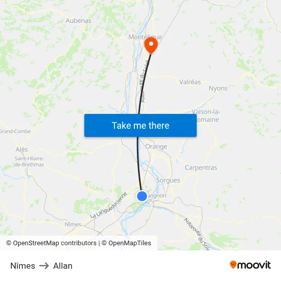 Nîmes to Allan map