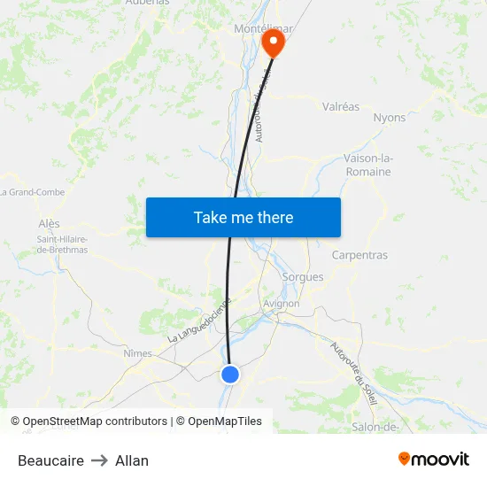 Beaucaire to Allan map